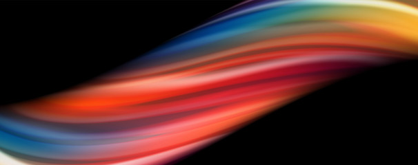 Abstract wave lines fluid rainbow style color stripes on black background. Artistic illustration for presentation, app wallpaper, banner or poster