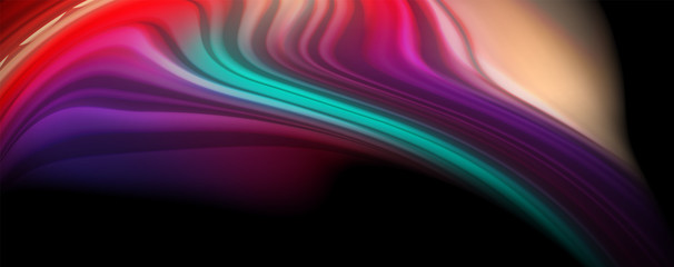 Abstract wave lines fluid rainbow style color stripes on black background. Artistic illustration for presentation, app wallpaper, banner or poster