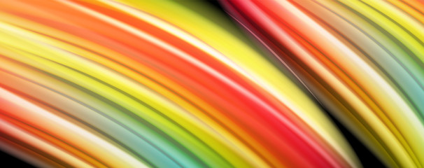 Abstract wave lines fluid rainbow style color stripes on black background. Artistic illustration for presentation, app wallpaper, banner or poster