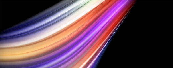 Fluid liquid color wave lines, glowing colorful light effect, abstract composition template. Geometric technology abstract pattern. Movement concept