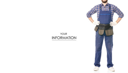 man builder with toolbelt industry worker pattern on white background isolation