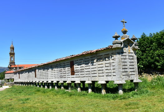 Largest galician traditional granary. Horreo de Carnota, Spain.
