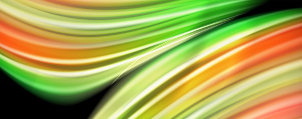 Naklejka premium Modern rainbow liquid color flow colorful poster. Wave Liquid shape in black color background. Abstract composition