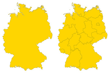 Set of vector yellow detailed maps of Germany isolated on white background