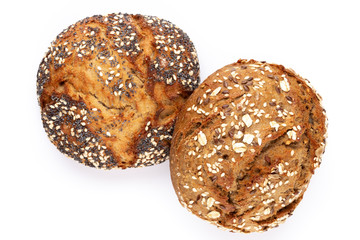Rye eco breads on the white background.