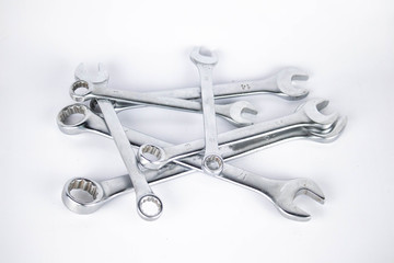 set of combination wrench various size in white isolated background photo