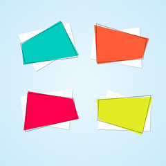 Bright polygon banners framed on a light background Empty blue yellow coral pink price tags layout Set Modern design element of ads sale card Sticker label banner price tag summer theme Vector