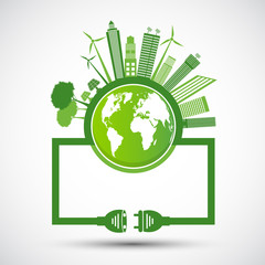 Ecology and Environmental Concept,Earth Symbol With Green Leaves Around Cities Help The World With Eco-Friendly Ideas