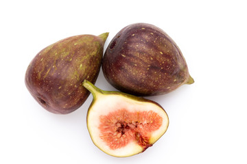 Fig fruits isolated on white background. Top view. Flat lay pattern