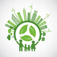 Family Ecology and Environmental Concept With Green Leaves Around Cities Help The World With Eco-Friendly Ideas