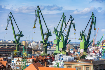 Shipyard dock port transport crane in Gdansk - obrazy, fototapety, plakaty