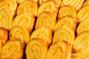 Cookies in the form of hearts—a popular food delicacy. Cookies small confectionery baked from dough, from sweet or salty dough, long-term storage.