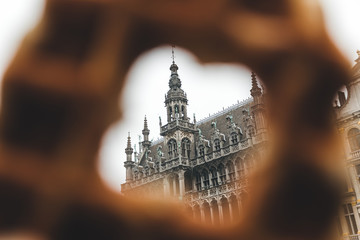View of the King House or the Museum of the City of Brussels at the Grand Place in Brussels through...
