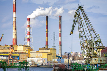 Fototapeta na wymiar Shipyard dock port transport crane in Gdansk