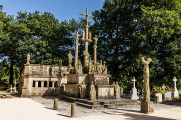 Fototapeta na wymiar Guehenno, France. The Calvary of Guehenno, dating from 1550, one of the seven great calvaries (enclos paroissial) of Brittany (Bretagne)