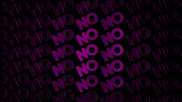 Abstract animation of lots purple chrome logotypes of word "No" moving on the dark background. Animation. The concept of prohibition