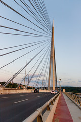 Fototapeta na wymiar Belgrade bridge, steel cable bridge with spike