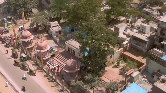  Vrindavan, India, "Gaudiya Acarya samadhis," holy shrine 4k aerial 