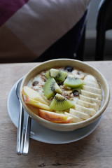 Mixed fruits and yogurt Clean food for health, start a good life with good quality breakfast.