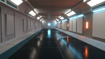 Obraz premium 3d render interior. Futuristic hallway. Interior concept design