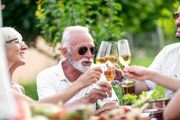 Family having lunch in garden