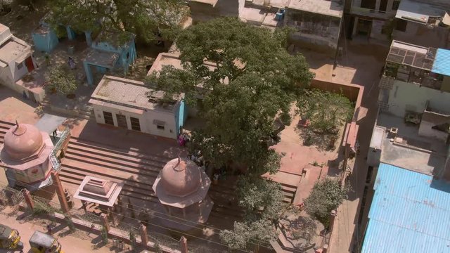  Vrindavan, India, "Gaudiya Acarya samadhis," holy shrine 4k aerial 