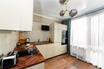 white kitchen interior counter top. background of kitchen