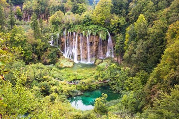 Plitvice lakes national Park, Croatia. Beautifull waterfall and lake landscape of Plitvice Lakes National Park. UNESCO natural world heritage and famous travel destination of Croatia.