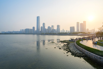 City skyline, shenzhen bay park at sunset