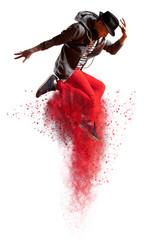 Man break dancing on white background