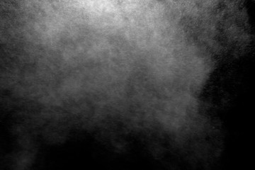 white smoke isolated, abstract powder, water spray on black background.