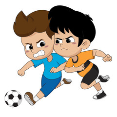 The story of the events in the soccer match.The child tried to scramble the ball together.Vector and illustration.