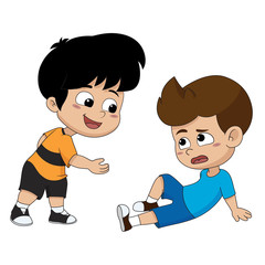 The story of the events in the soccer match.The children help friends to get up.Vector and illustration.