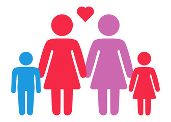 A schematic depiction of a family couple of lesbian women with children