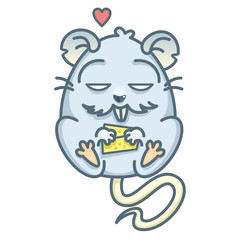 Vector illustration of Cartoon rat. Cute rat holding a piece of delicious cheese in their hands