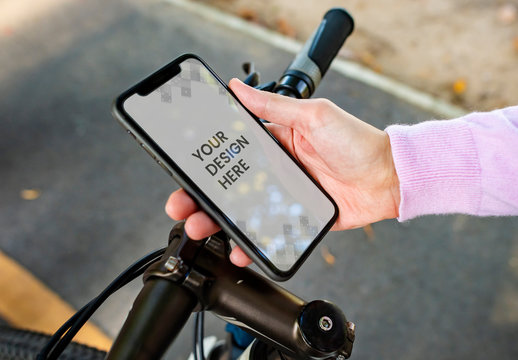 Cyclist Using Smartphone Mockup