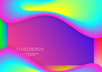 Liquid fluid. Circle mobile, banner design. Vivid gradient mesh. Holographic 3d backdrop with modern trendy blend. Liquid fluid with dynamic elements and shapes. Landing page.