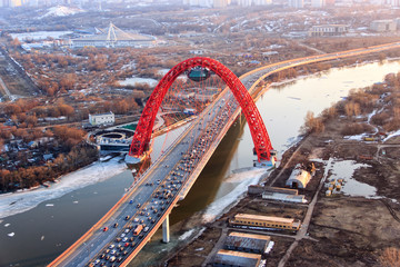 Picturesque bridge in Moscow at sunset