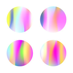 Gradient round set with holographic mesh. Stylish abstract gradient round set backdrops. 90s, 80s retro style. Iridescent graphic template for banner, flyer, cover, mobile interface, web app.