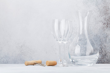 Wine glasses and decanter