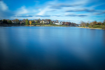 Fototapeta na wymiar panorama of lake with blue sky and clouds
