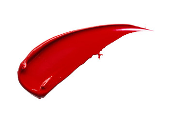 Red lipstick or acrylic paint isolated on white