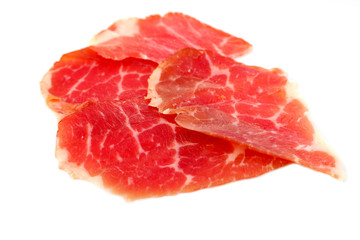 Pork ham slices isolated on white background