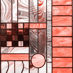 Glass stained glass with colorful graphic pattern, abstract trend stained glass background
