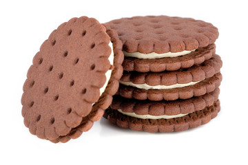A stack of chocolate chip cookies. Isolated on a white background