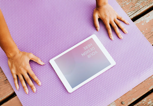Tablet On Yoga Mat Mockup