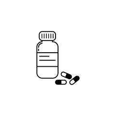 Drugs and vial vector icon on white background