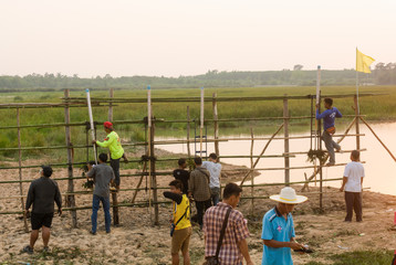 NAKHONPHANOM, THAILAND - APRIL 11, 2019 -  Villagers were preparing Thai rockets in Rocket festival