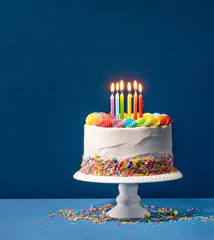 Foto op Plexiglas Colorful Birthday Cake over Blue © jfunk