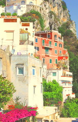 Amalfi Coast, Campania, Italy, in summer with traditional Italian architecture on mountains